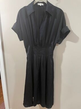 Ramy Brook Black Pleated Midi Shirt Dress